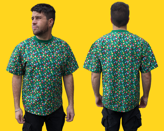 Handmade, Upcycled Billiard Balls Patterned Fabric T-Shirt Oversized XS - Fits Like A Size M