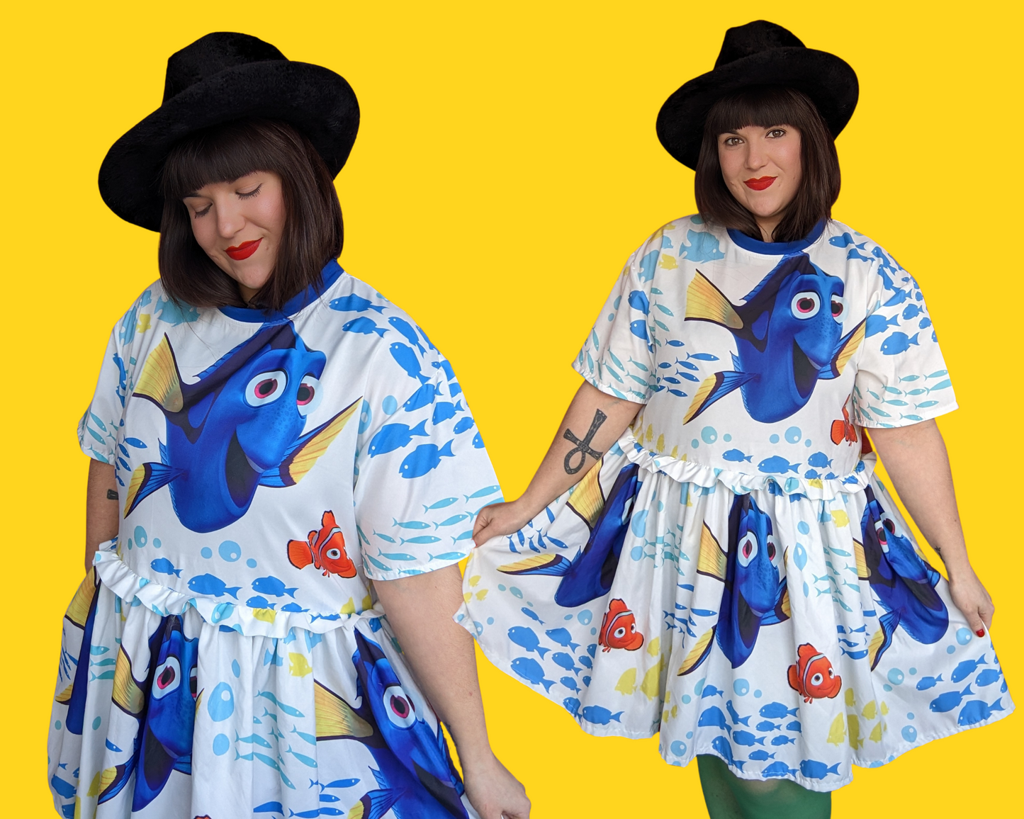 MADE TO ORDER, Handmade, Upcycled Disney, Pixar, Finding Nemo Bedsheet T-Shirt Dress Fits Sizes S-M-L-XL or 2XL