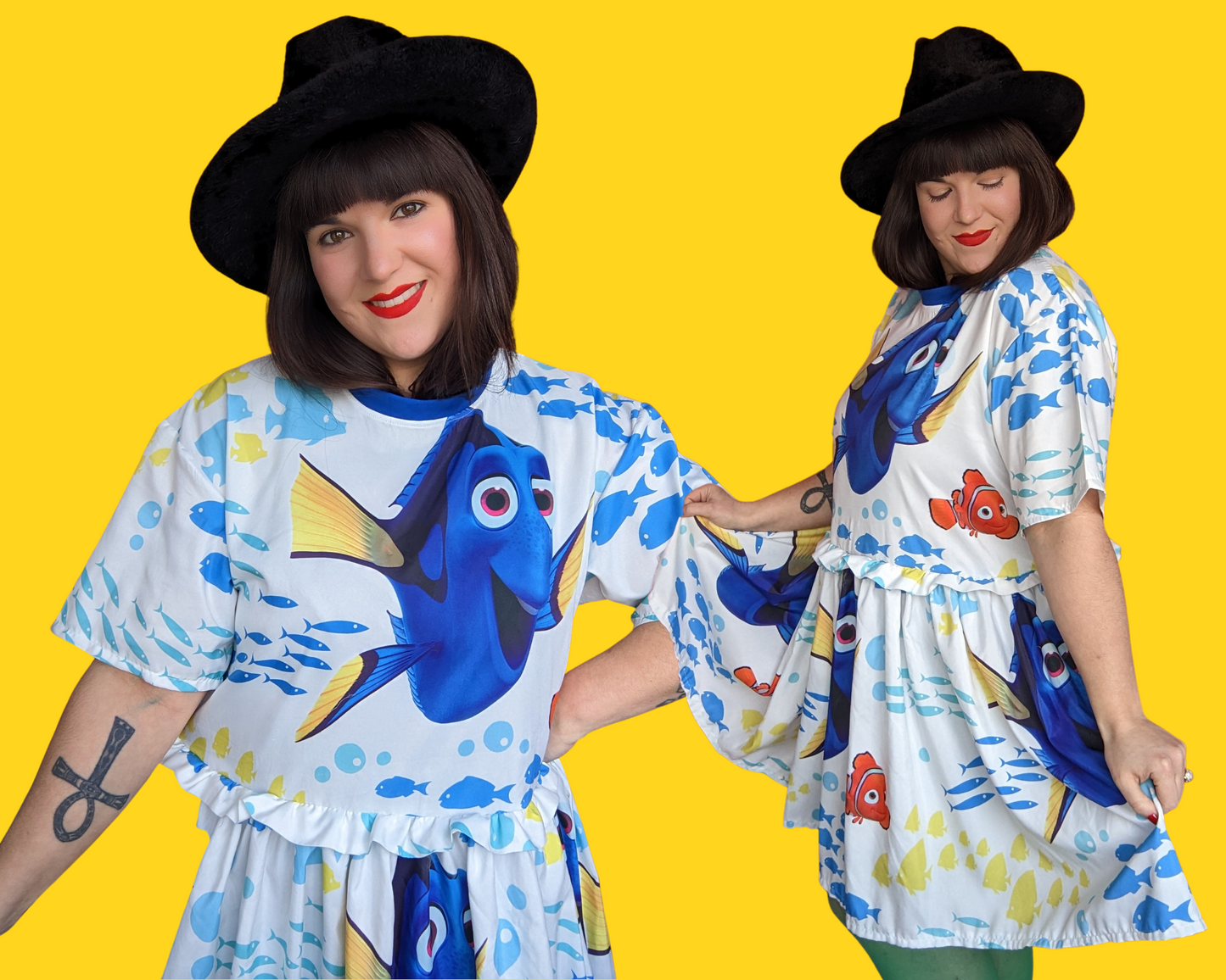 MADE TO ORDER, Handmade, Upcycled Disney, Pixar, Finding Nemo Bedsheet T-Shirt Dress Fits Sizes S-M-L-XL or 2XL