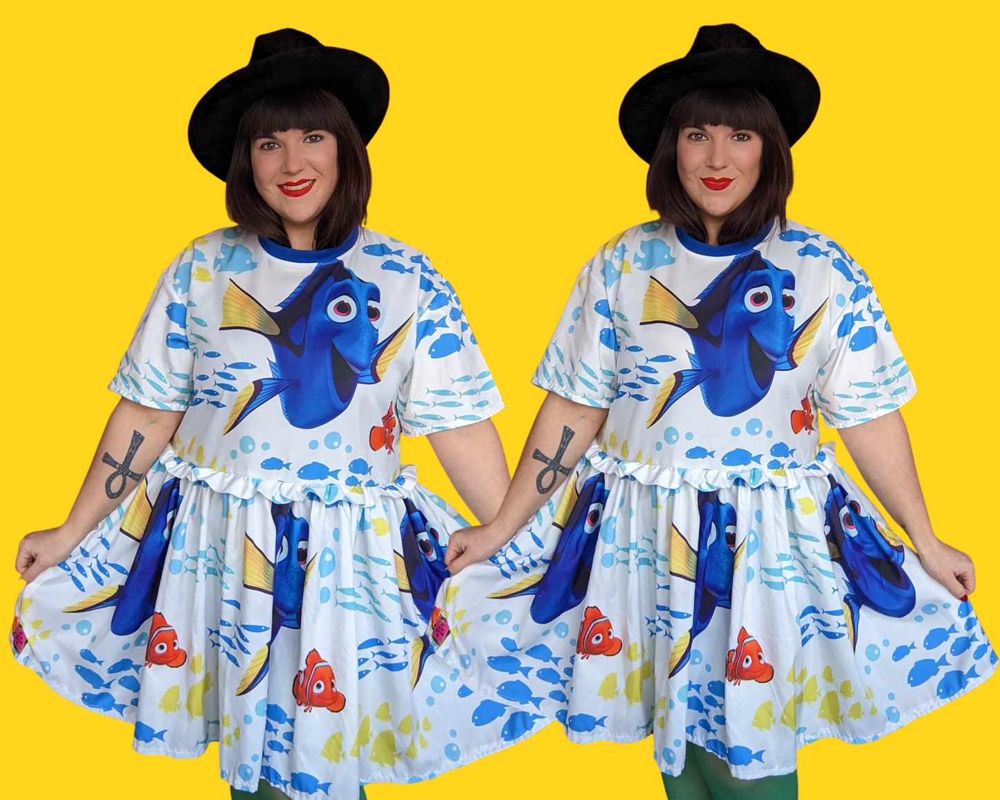 MADE TO ORDER, Handmade, Upcycled Disney, Pixar, Finding Nemo Bedsheet T-Shirt Dress Fits Sizes S-M-L-XL or 2XL