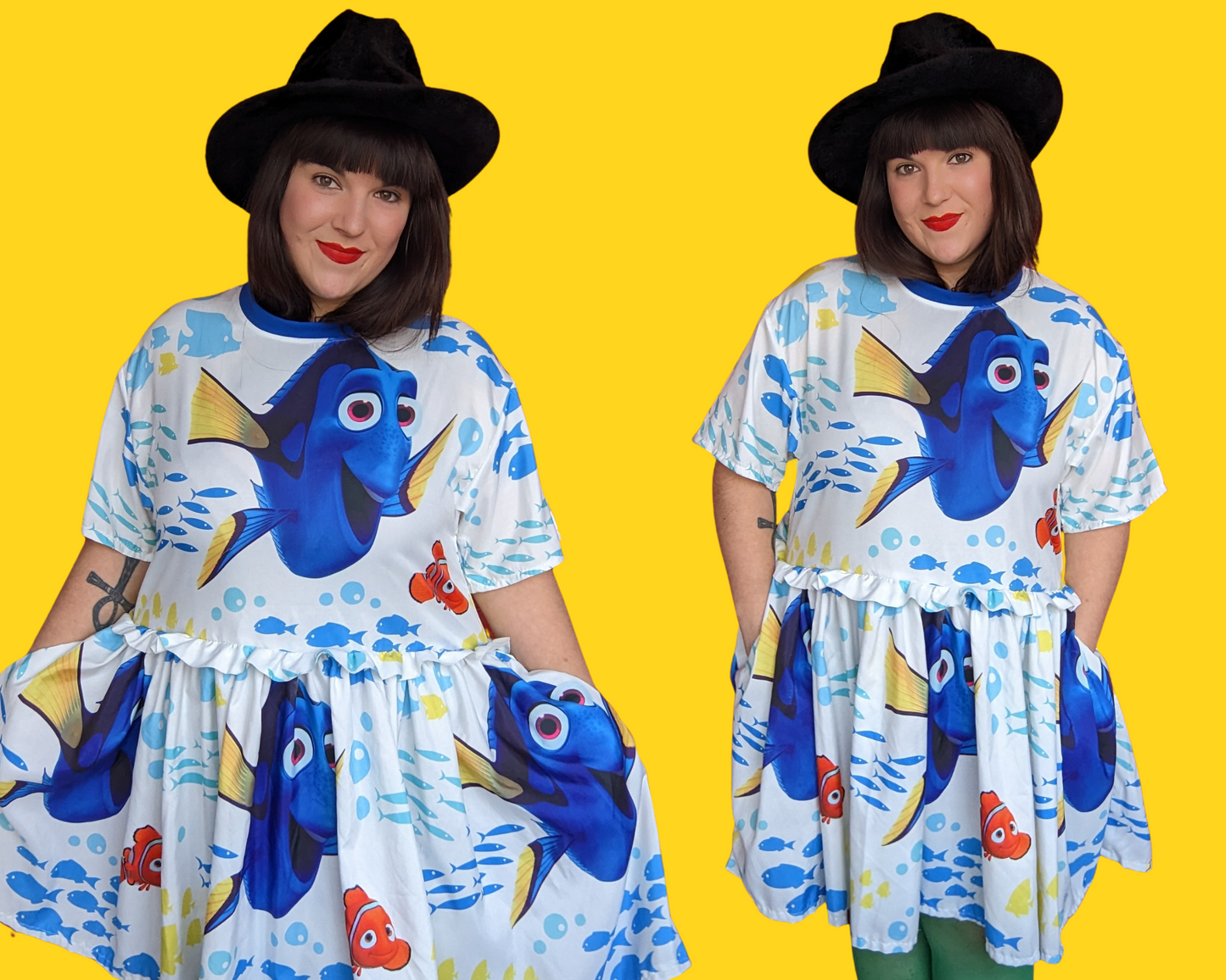 MADE TO ORDER, Handmade, Upcycled Disney, Pixar, Finding Nemo Bedsheet T-Shirt Dress Fits Sizes S-M-L-XL or 2XL