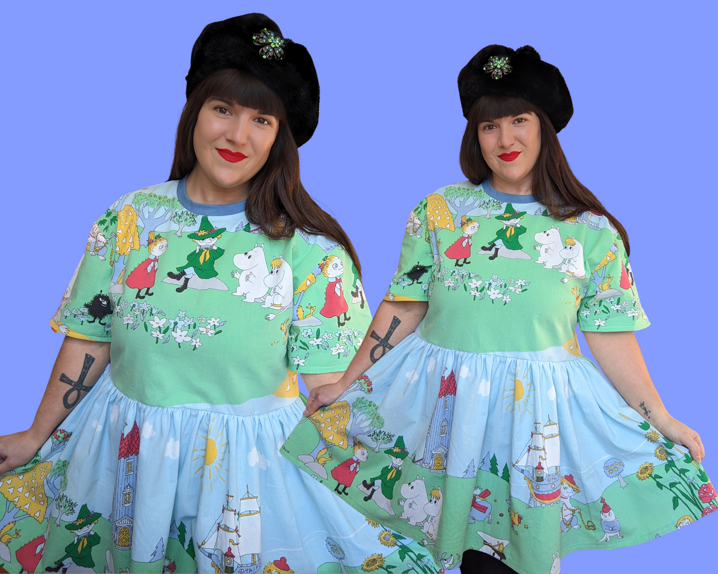 Handmade, Upcycled The Moomins Bedsheet T-Shirt Dress Fits S-M-L-XL