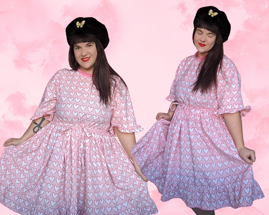 Handmade, Upcycled Valentine's Day Themed T-Shirt Dress, Pink Hearts Bedsheet Fits S-M-L-XL