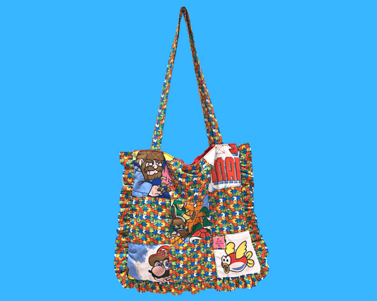 Handmade, Upcycled Nintendo Super Mario and Zelda Bedsheet + Puzzle Vintage Fabric Tote Bag