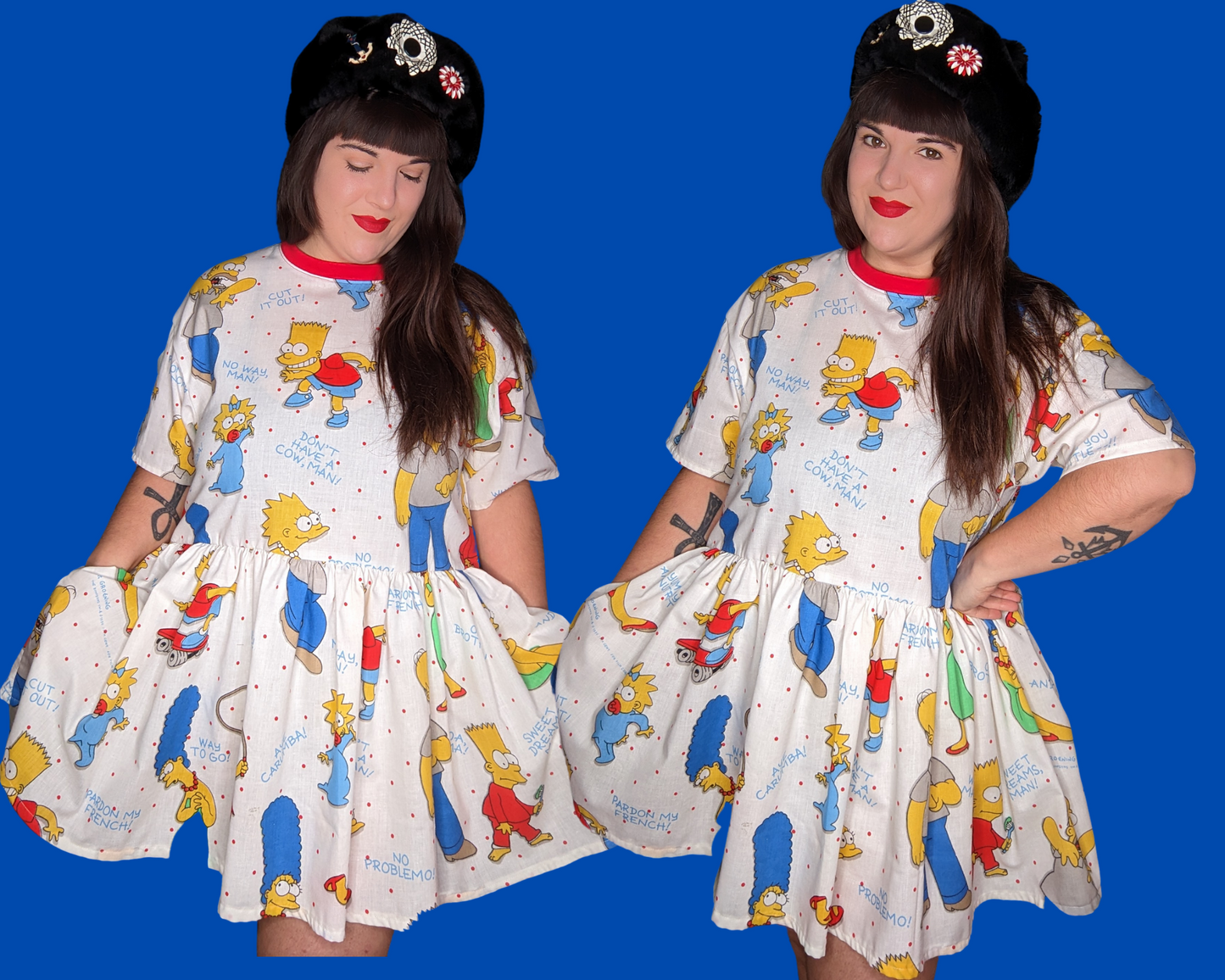 Handmade, Upcycled The Simpsons Bedsheet T-Shirt Dress Fits S-M-L-XL