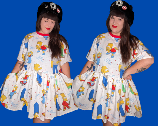 Fait à la main, Upcycled The Simpsons Bedsheet T-Shirt Dress Fits SML-XL