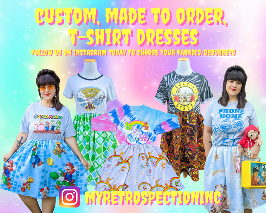 Send Us Your T-Shirt For A Custom, Handmade, Upcycled T-Shirt Dress Choose Your Vintage Fabrics/Bedsheets On Our Instagram