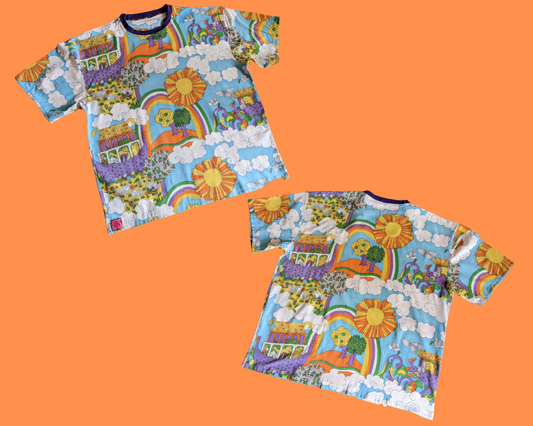 Drap de lit fait à la main, Upcycled Noah's Ark, Super Groovy, T-Shirt Oversized XL