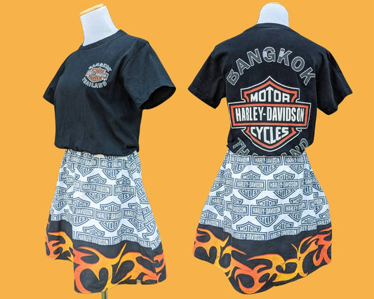 Handmade, Upcycled Bangkok Thailand Harley Davidson T-Shirt Dress Size M