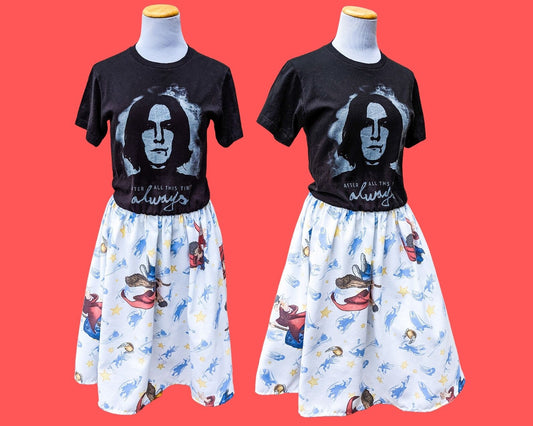 Handmade, Upcycled Harry Potter/Snape T-Shirt Dress, Official Harry Potter Bedsheet Skirt Size S