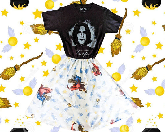 Fait à la main, Upcycled Harry Potter/Snape T-Shirt Dress, Officiel Harry Potter Bedsheet Jupe Taille S