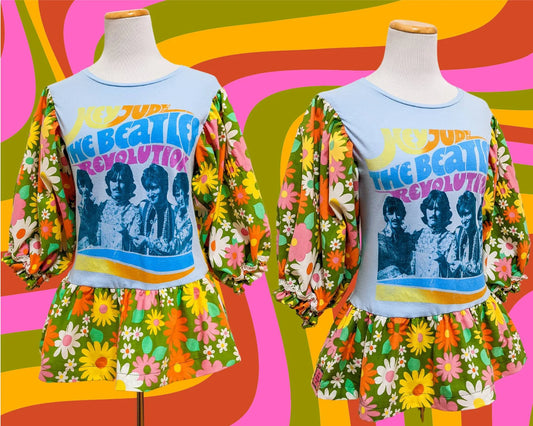 Handmade, Upcycled The Beatles, Magical Mystery Tour, T-Shirt/Blouse Size S