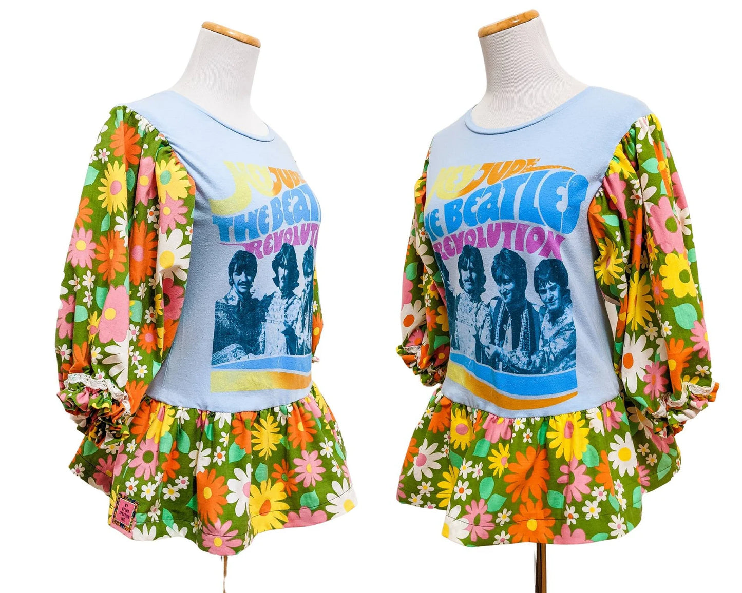 Handmade, Upcycled The Beatles, Magical Mystery Tour, T-Shirt/Blouse Size S