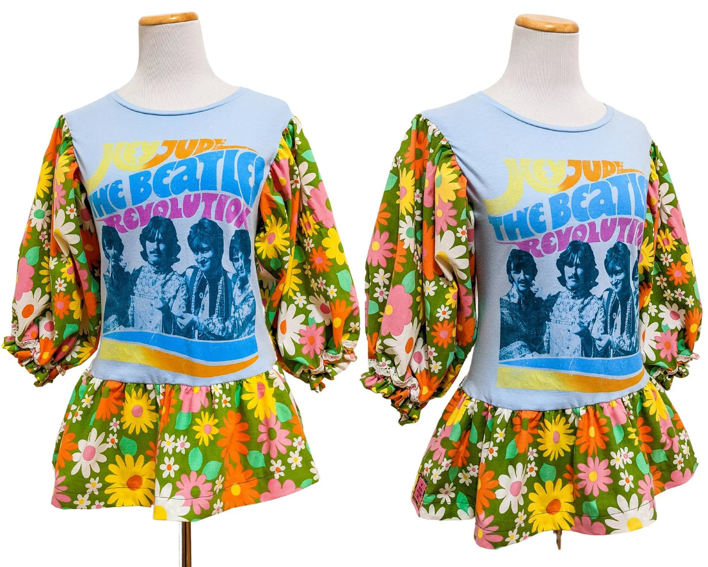 Handmade, Upcycled The Beatles, Magical Mystery Tour, T-Shirt/Blouse Size S